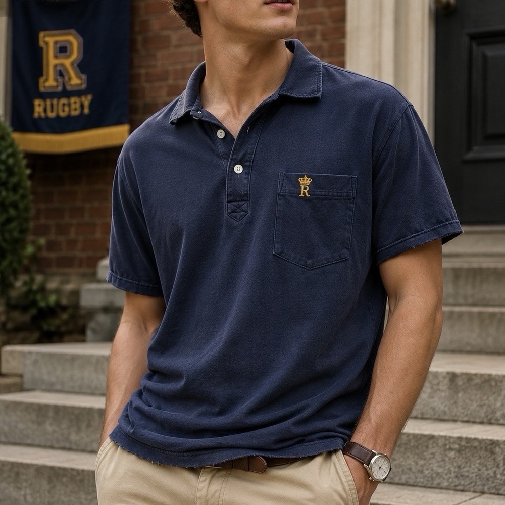 Rugby Ralph Lauren Polo Shirt Mens L Crown R Logo Distressed Navy Vintage Y2K